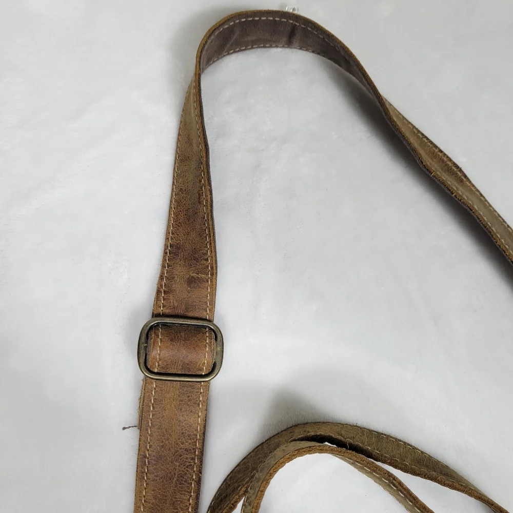 Myra EUC Ace Cowhide Canvas Messenger Bag Leather Straps Bohowestern Aztec Retro - Picture 11 of 16